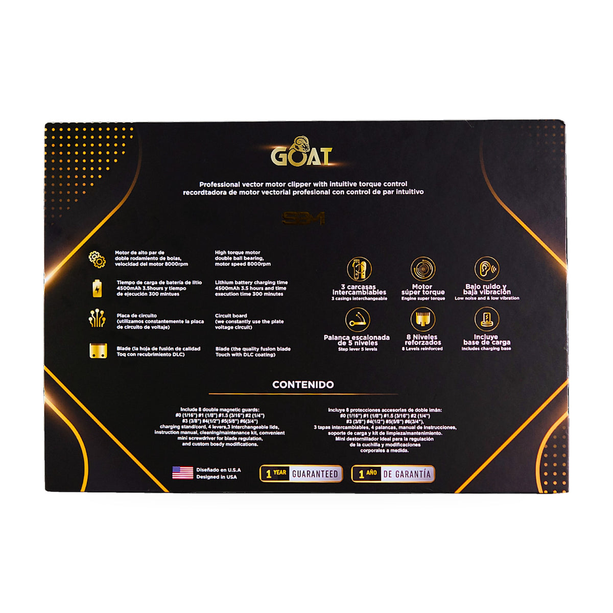 Reverso de la caja de la SBM GOAT Clipper